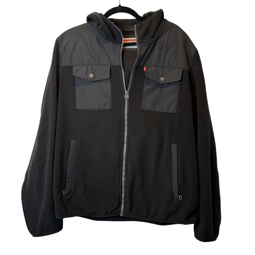 Levi's Mens Black Full Zip Fleece Hoodie Jacket with Pockets Size L